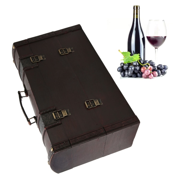 Vinflaskeboks Fasjonabel vintage bagasjeform 2 vinflaskeholder gaveeske med lokk og håndtak