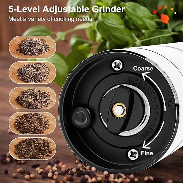 Electric Salt and Pepper Grinder Rechargeable Automatic Pepper Mill with Adjustable Coarseness and LED Light