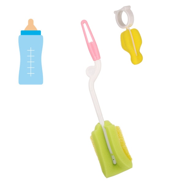 Newborn Bottle Brush Cleaner Rotary PP Bærbar Spædbarnssvamp Nipple Flaskebørste til Baby Pink