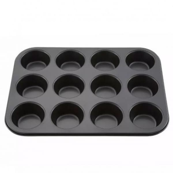 12-kops muffinform standard bageplade til muffins, cupcakes og brownies sølv