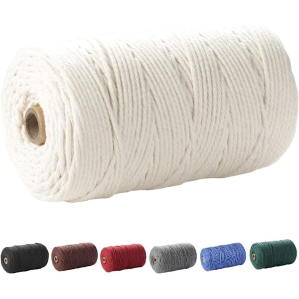 Paris_Makramé Garn 3mm x 220m (ca 200m) Mykt Ubehandlet 100% Naturlig Bomullstau for Planteveggoppheng, Beige-Perfekt