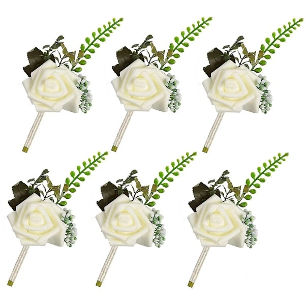 Blomsterskum Corsage Bröllopsblommor För Bröllop (Vit, 6-pack)