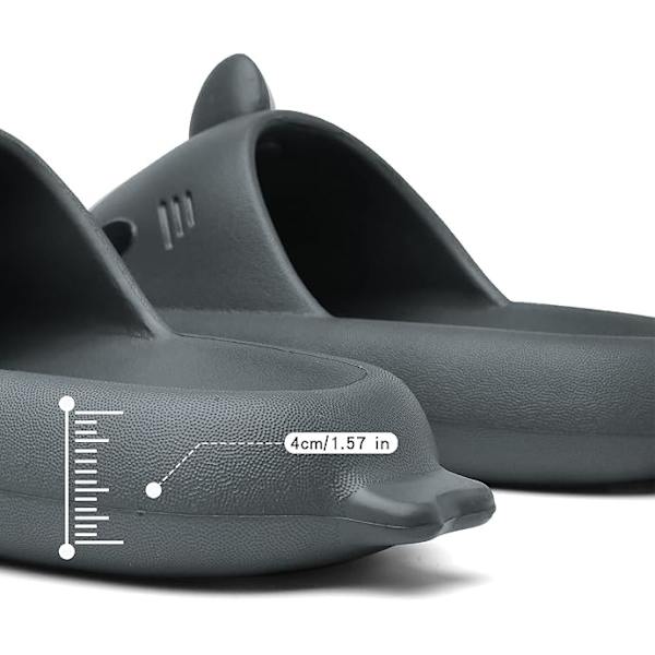 Herre- og damesandaler i hajform - sommer-sandaler med åben tå, skridsikre badesandaler til strand og pool med tyk sål Grå Gray 44/45