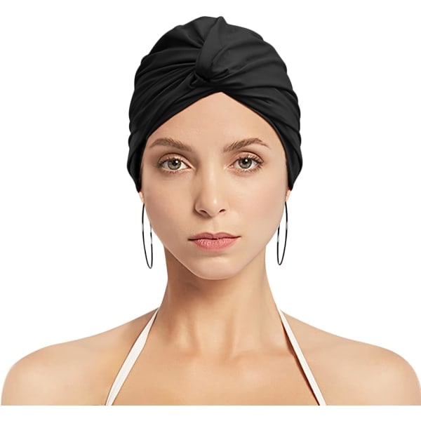 Plissert badehette for damer, badehette for langt hår, badehette, badehette, badehette, superelastisk turbanhette, badehette