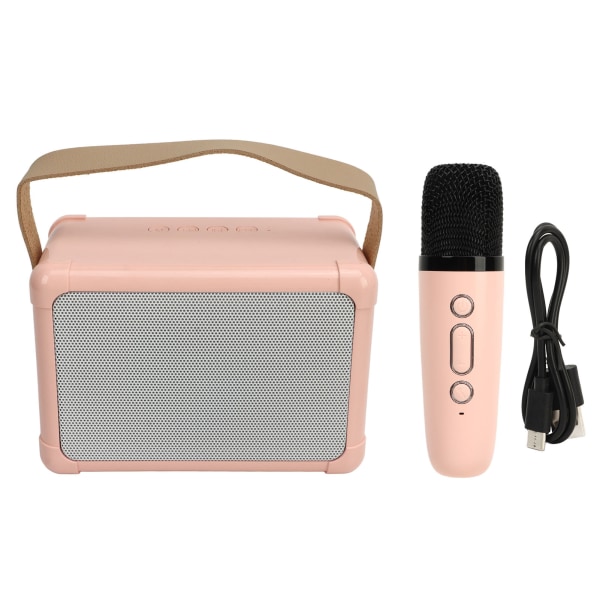 Karaokekone Mini BT Kaiutin Langaton Mikrofoni LED-valo 6 Äänitehostetta Suurikapasiteettinen Akku Karaokesoitin Vaaleanpunainen