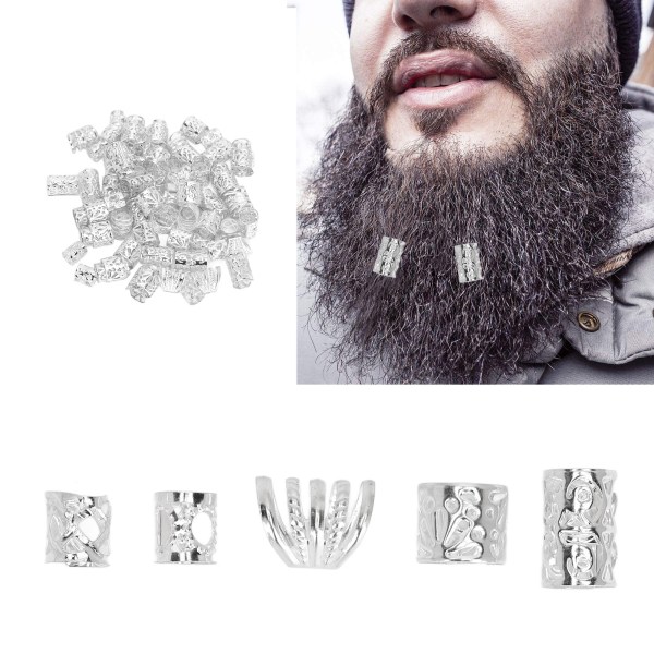 300 stk skjeggperler DIY Retro lette hårrørperler Utsøkte dreadlocks perler for menn kvinner sølv