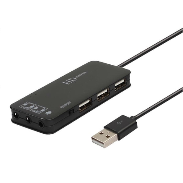 2X 3 Port USB 2.0 Hub Ekstern 7.1Ch Lydkort Headset Mikrofon Adapter til Pc Sort.pa