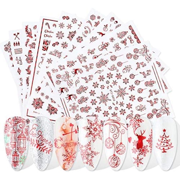 9 ark jul Nail Art Stickers Dekaler Nytt 3D Snowflake Älgmønster DIY dekorasjonsverktøy Tillbehör Lång skönhet för kvinnor Flickor Barn (rød)