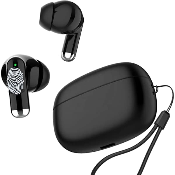 Trådløse Bluetooth-hovedtelefoner med touch-kontrol, dyb bas, lang batteritid, HD-mikrofon, trådløse headset til iOS/Android/Windows (sort)