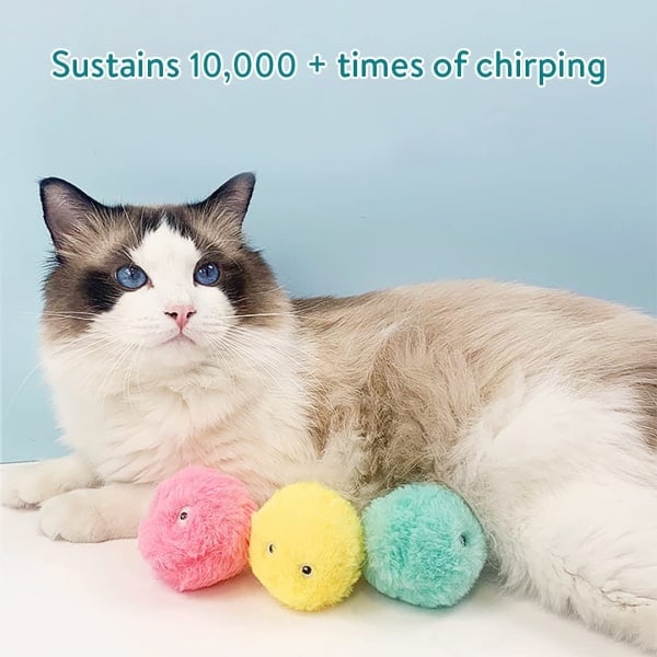 3-pack fluffiga plyschbollar för katter, interaktiva kvittrande_paris