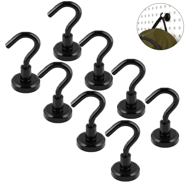 8 st magnetiska krokar Heavy Duty, Stark magnet med krok för Black Maximum pulling force 25KG