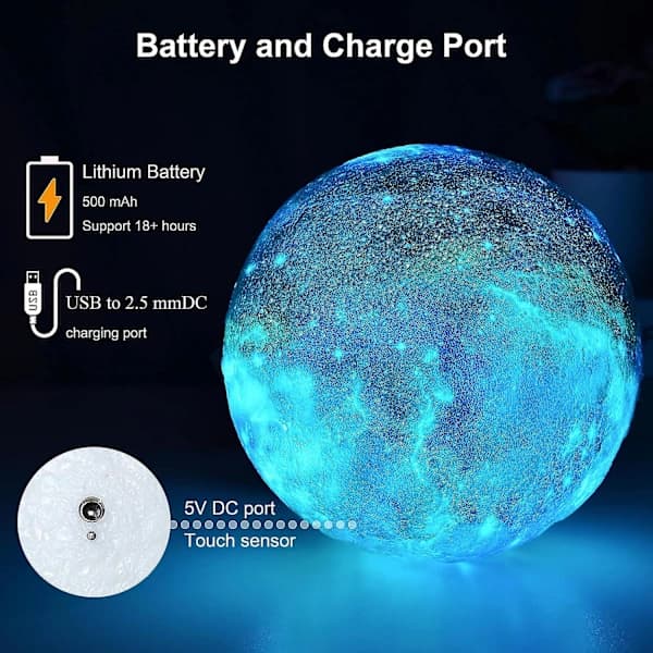 3D-printed Moon Lamp, USB Charging 5.9 Inch 16 Color Moon Light with Remote & Touch & Slap Control