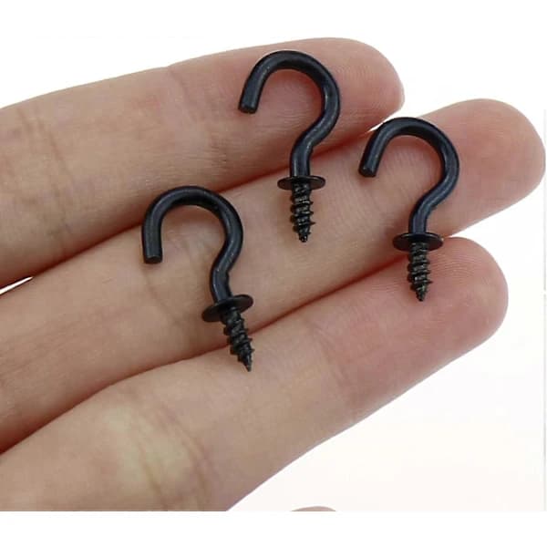 Black 200 Pcs 20.6x12.2 mm Mini Ceiling Screw Hooks, Screw in Hooks for Hanging Plants, Cups, Decorations
