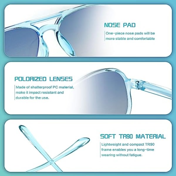 Polarisert solglasögon for barn for flickor Pojkar Toddler med fleksibel beskyttelse, 100 % UV-beskyttelse, alder 5-10 (blå)