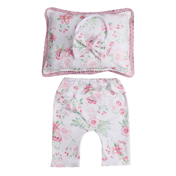 Nyfödd valokuva rekvisita Outfits 1 Set Baby Girls Printed Bowknot Pannband Kit