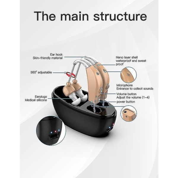 Uppladdningsbara beige hörapparater ljudförstärkare - par hörapparater