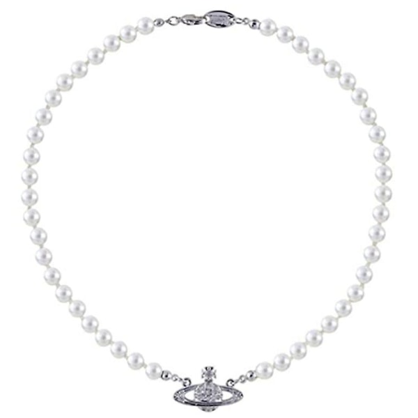 Pärlhalsband Saturn Crystal Rhinestone Halsband Imitation Pearl Choker Halsband