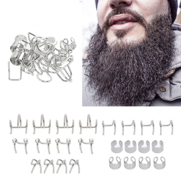 24st Viking Beard Pärlor Tube Clamp Kit Herr Antik Norse Vikings Runes Bead DIY Dekoration Silver