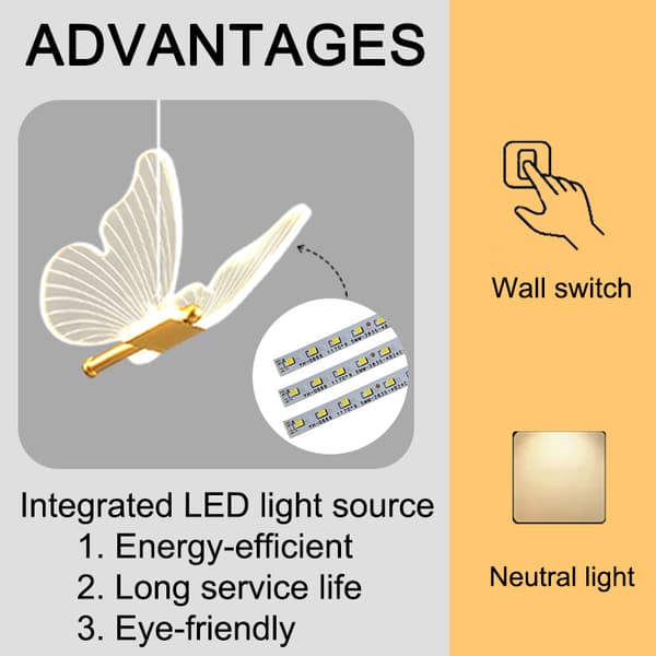 Fjäril 12W LED Pendellampa Barnrum Sovrum Akryl Taklampa