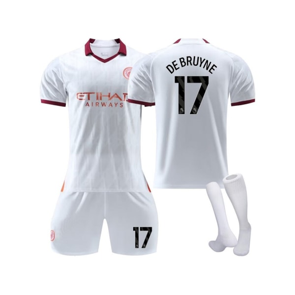 (2023/24 Manchester City Borta #17 De Bruyne Fotbollströja Kit för barn Vuxna 18(100-110CM)