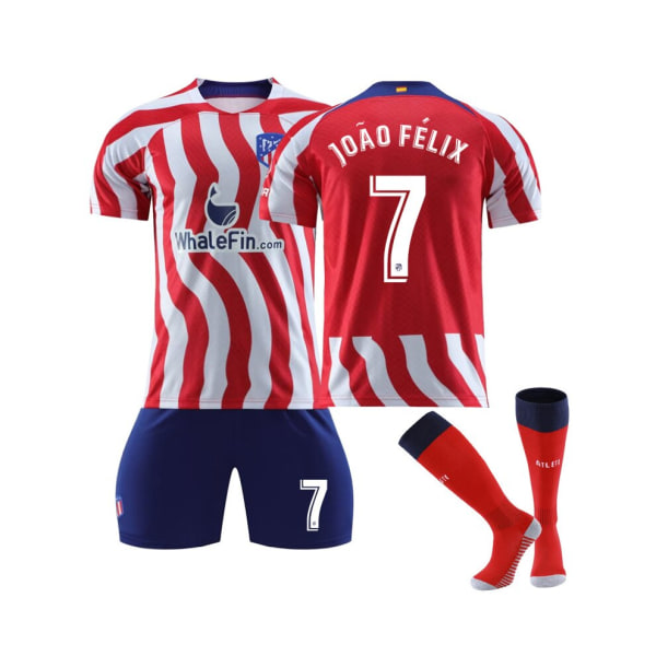 (Atletico Madrid hemmatröja 2022/23 Joao Felix No.7 Fotbollströja 3-delad kit för barn Vuxna L(175-180CM)