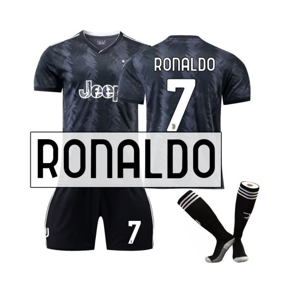 (Juventus 22/23 bortatröja Ronaldo No.7 Fotbollströja 3-delade kit för barn Vuxna grå 40