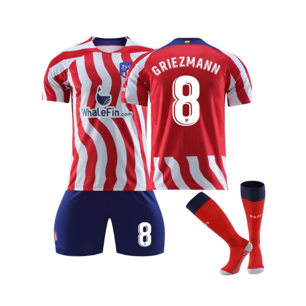 Atletico Madrid hemmatröja 2022/23 Griezmann No.8 fotbollströja 3-delade kit för barn Vuxna 16(90-100CM)