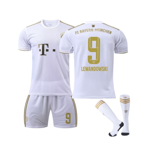 ( Bayern 22/23 bortatröja Lewandowski No.9 Fotbollströja 3-delade kit för barn Vuxna 22(130-135CM)