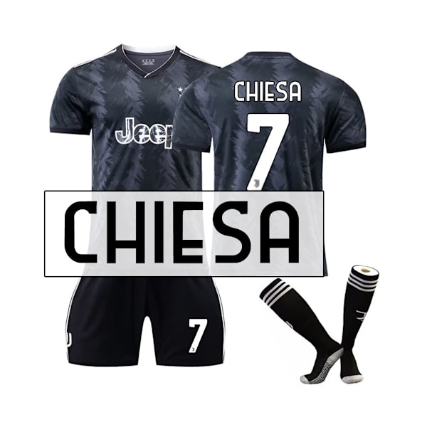 Juventus 22/23 bortatröja Chiesa No.7 Fotbollströja 3-delade kit för barn Vuxna Black,42