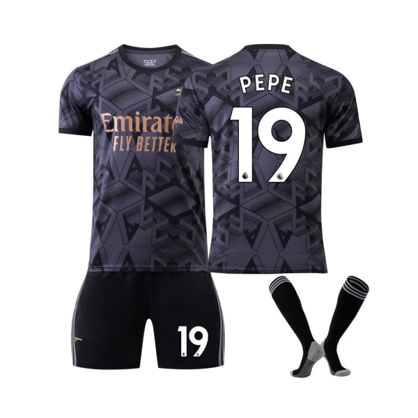 (Arsenal 22/23 bortatröja Pepe No.19 fotbollströja 3-delade kit för barn Vuxna M(170-175CM)