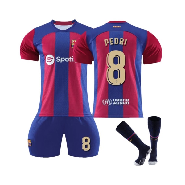 (2023/24 Barcelona Hem #8 Pedri Fotbollströja Kit för barn Vuxna XXL(190-200CM)