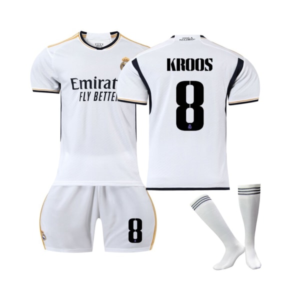 (Real Madrid 2023/24 hemmatröja Kroos No.8 fotbollströja 3-delade kit för barn Vuxna 22(130-135CM)