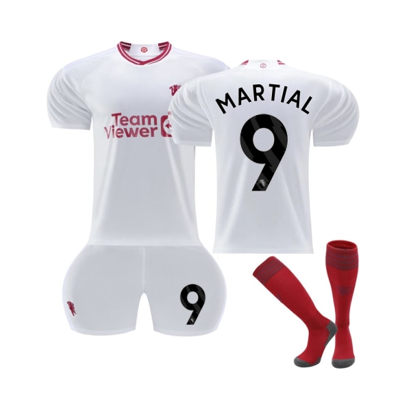 (2023/24 Manchester United Third Shirt #9 Martial Soccer Jersey Set S(165-170CM)