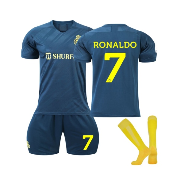 (Al Nassr Ronaldo #7 bortatröja 2022/23 3-delad fotbollströja för barn, vuxna Black,40