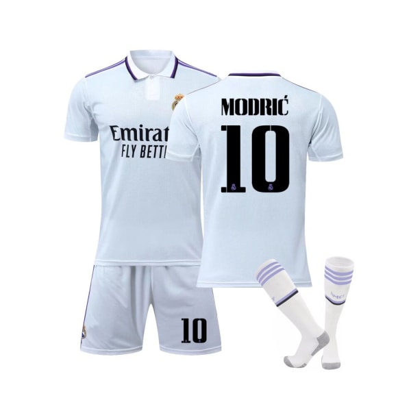 (Real Madrid 2022/23 hemmatröja Modric No.10 fotbollströja 3-delade kit för barn Vuxna 24(140-145CM)