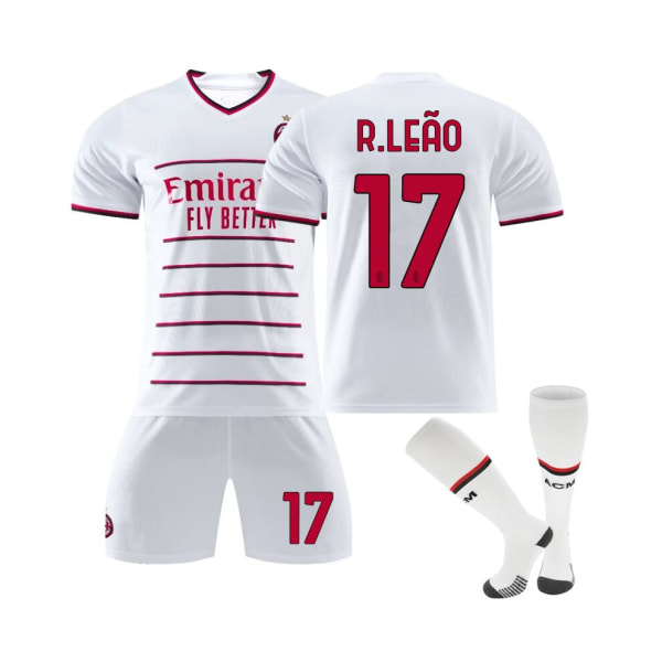 (AC Milan bortatröja 2022/23 Rafael Leao No.17 fotbollströja 3-delade kit för barn Vuxna 28(150-155CM)