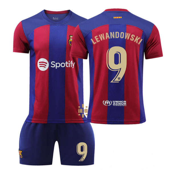 (23-24 Barcelona Lewandowski nr. 9 Tröja Ungdomsfotbollssatser Barnfotboll Sport set 6-7 Years