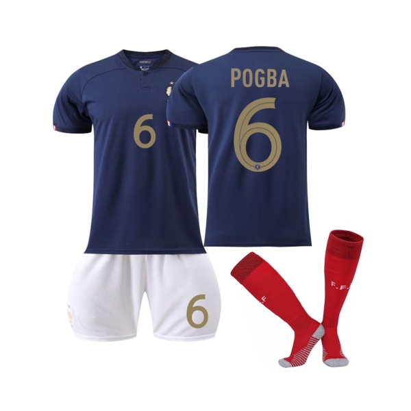 (Vuxen Qatar Fotbolls-VM 2022 Frankrike Hem Pogba #6 Fotbollströja Herr T-shirts Set Barn Ungdom Kids 28(150-160cm)