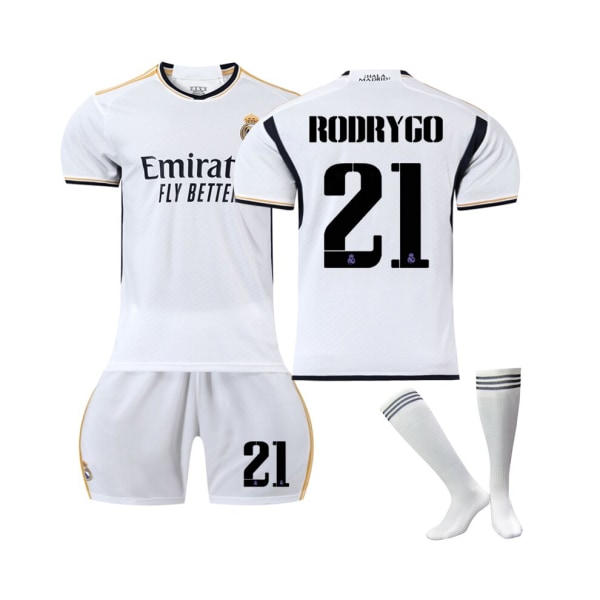 (Real Madrid 2023/24 hemmatröja Rodrygo No.21 fotbollströja 3-delade kit för barn Vuxna 24(130-140CM)