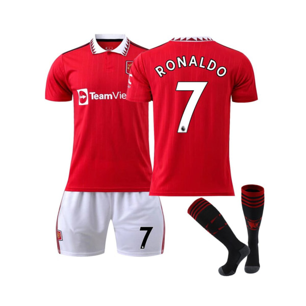 Manchester United FC 2022/2023 hemmatröja Ronaldo No.7 Fotbollströja 3-delade kit för barn Vuxna 24(140-145CM)