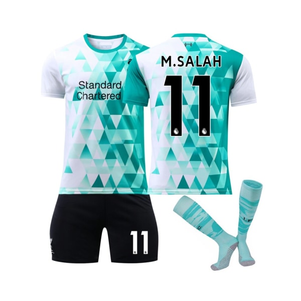 (2022-2023 Liverpool Training Vit Grön tröja M.Salah No.11 Fotbollströja 3-delade kit för barn Vuxna XL(180-185CM)