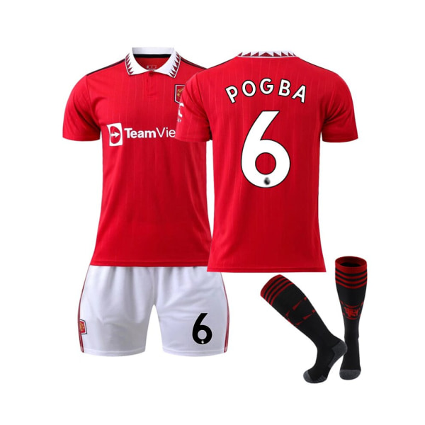 (Manchester United FC 2022/2023 hemmatröja Pogba No.6 fotbollströja 3-delade kit för barn Vuxna White,XL