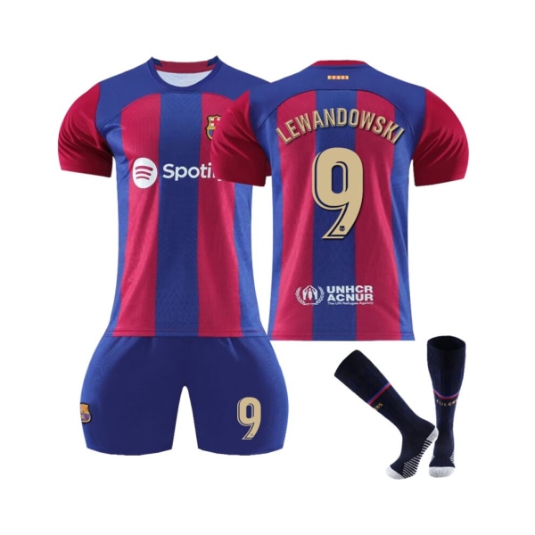 (2023/24 Barcelona Home #9 Lewandowski fotbollströjasatser för barn, vuxna 18(100-110CM)