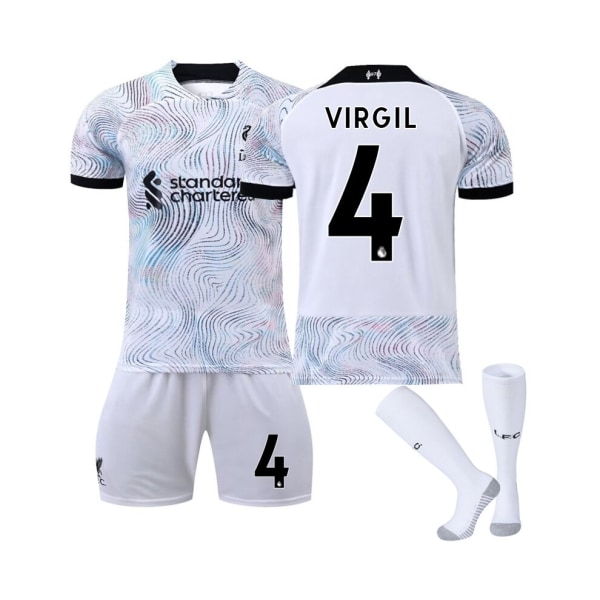 (Liverpool FC 2022/23 Stadium bortatröja Virgil No.4 fotbollströja 3-delade kit för barn Vuxna 18(100-110CM)