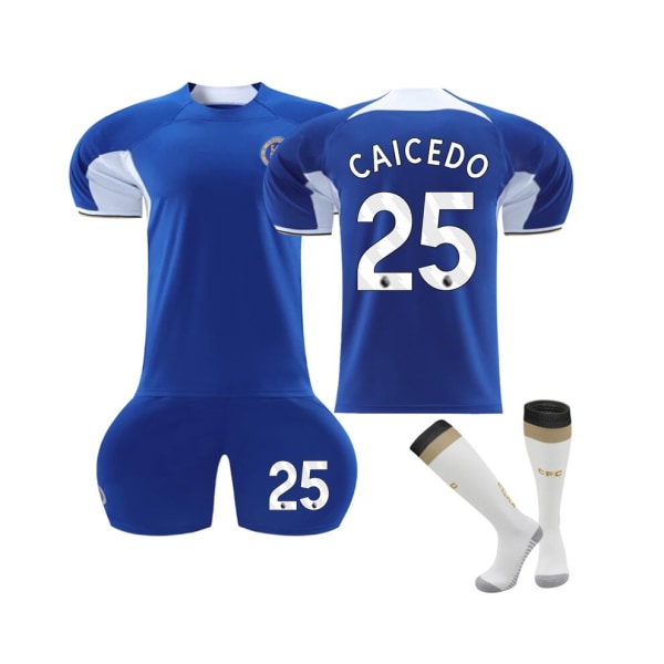 (2023/24 Chelsea hemmatröja #25 Caicedo set Beige,L