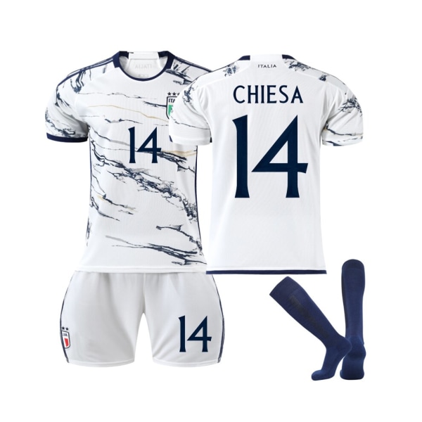 (Italy Away Jersey 2023/24 Chiesa #14 Fotbollströja Kit för barn Vuxna Blå 200LED 22M