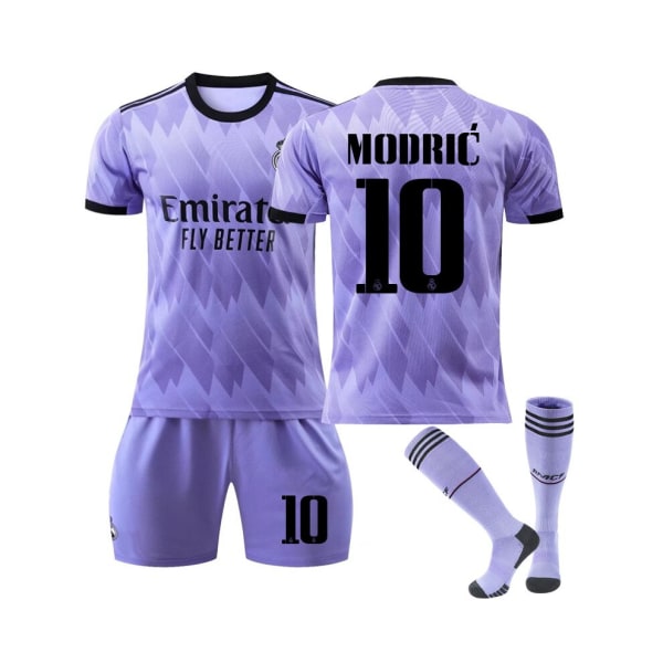 (Real Madrid 2022/23 bortatröja Modric No.10 Fotbollströja 3-delade kit för barn Vuxna Rosa M