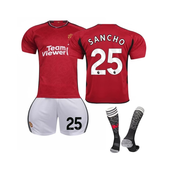 (2023/24 Manchester United Hem #25 Sancho Fotbollströja Kit för barn Vuxna L(175-180CM)