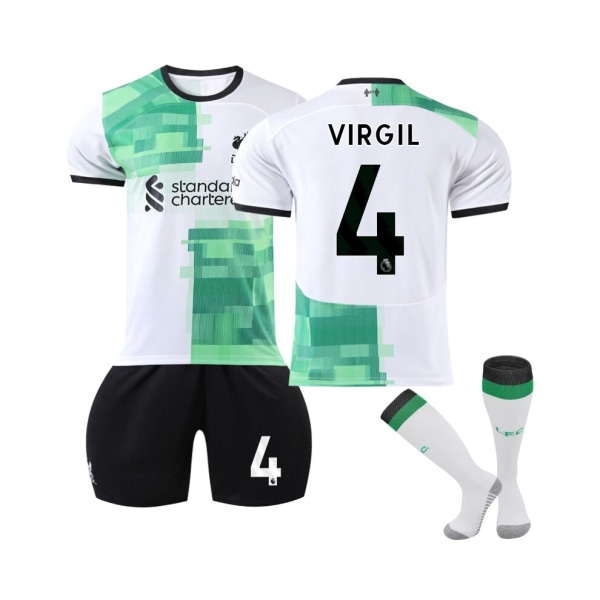 (2023/24 Liverpool bortatröja #4 Virgil Fotbollströja Kit för barn Vuxna 16(90-100CM)