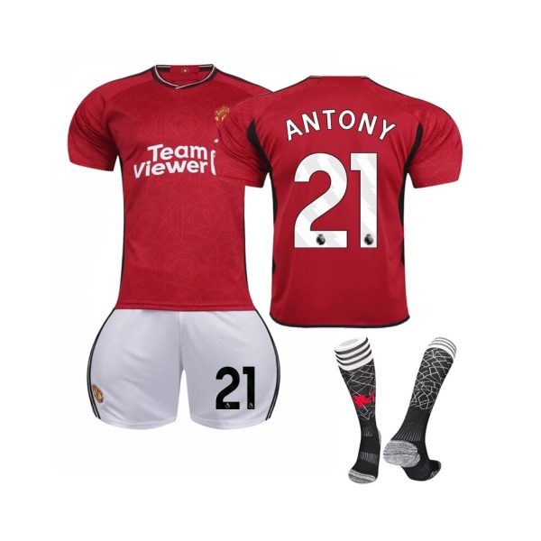 2023/24 Manchester United Hem #21 Antony Fotbollströja Kit för barn Vuxna L(175-180CM)